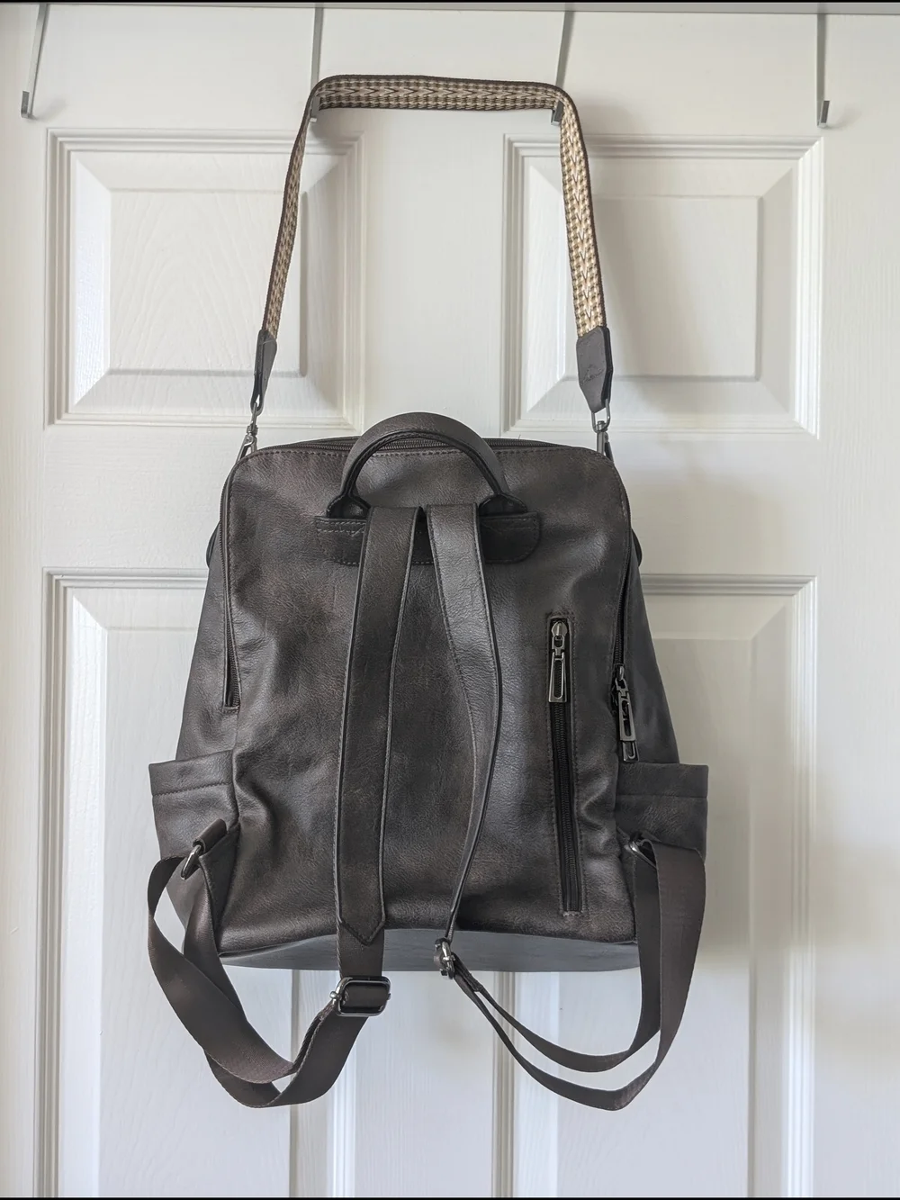 Dark Brown Vegan Leather Convertible Women’s Backpack Tote